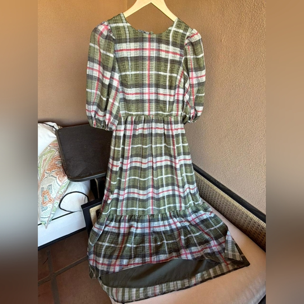 All Saints High Low Dress in Green and Red Plaid - Picture 9 of 10